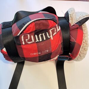 Puffy RUMPL Blanket 50x70 Camping Travel Buffalo Plaid Sherpa Lined Red Black